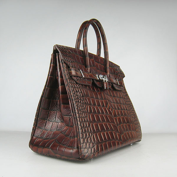 High Quality Fake Hermes Birkin 35CM Crocodile Veins Leather Bag Dark Coffee 6089 - Click Image to Close